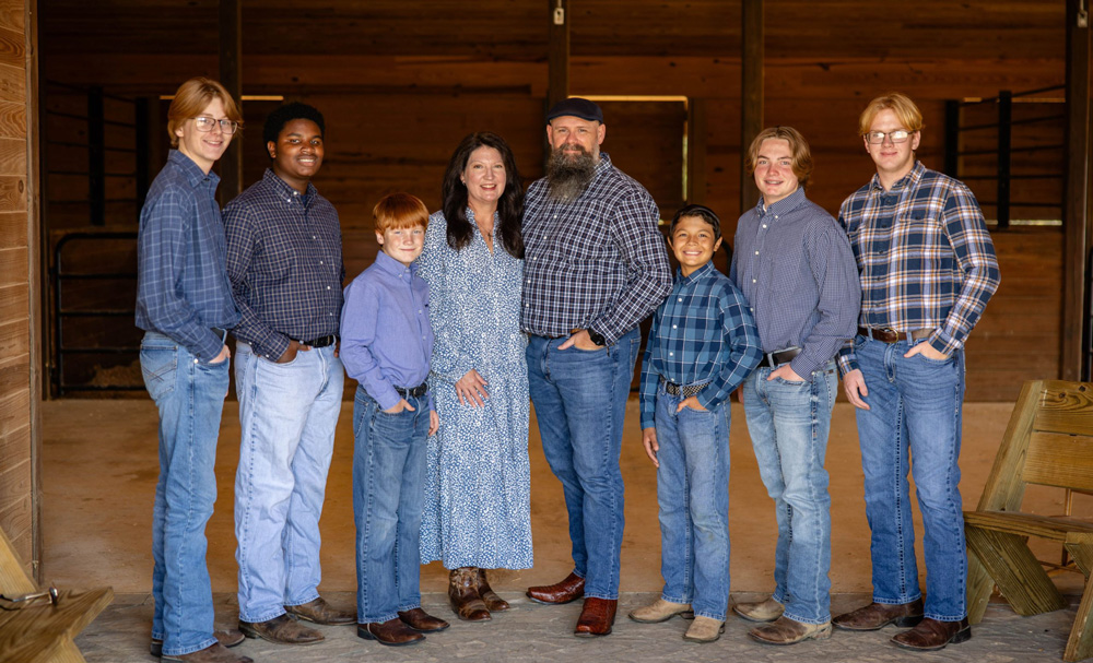 Family photo in a barn